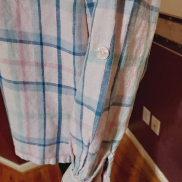NAPA VALLEY PASTEL PINK BLUE MULTI PLAID STRIPE BUTTON UP BLOUSE SIZE MP - Picture 4 of 7